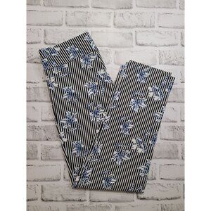 Estelle and Finn Black White Stripe Blue Floral Dress Pants Slacks Size 2